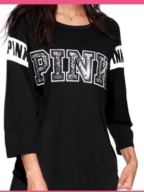 Victoria's Secret PINK Black Sequin Logo Crewneck Sweatshirt